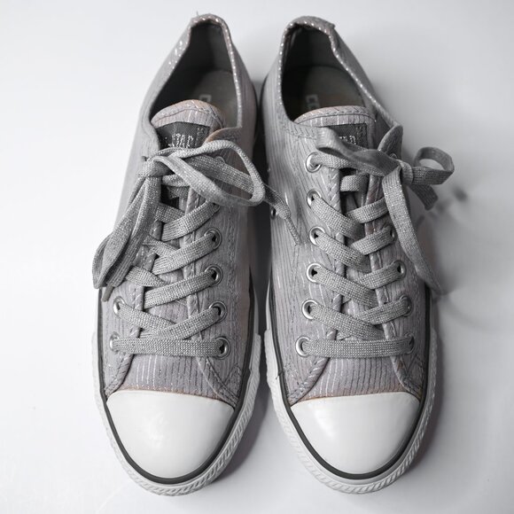 CONVERSE Chuck Taylor Silver Metallic Striped All Star Low Top Sneakers -Women 9 - Picture 2 of 10